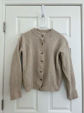 PROEM wool Ribbed Button-Front Cardigan Sweater - Cream